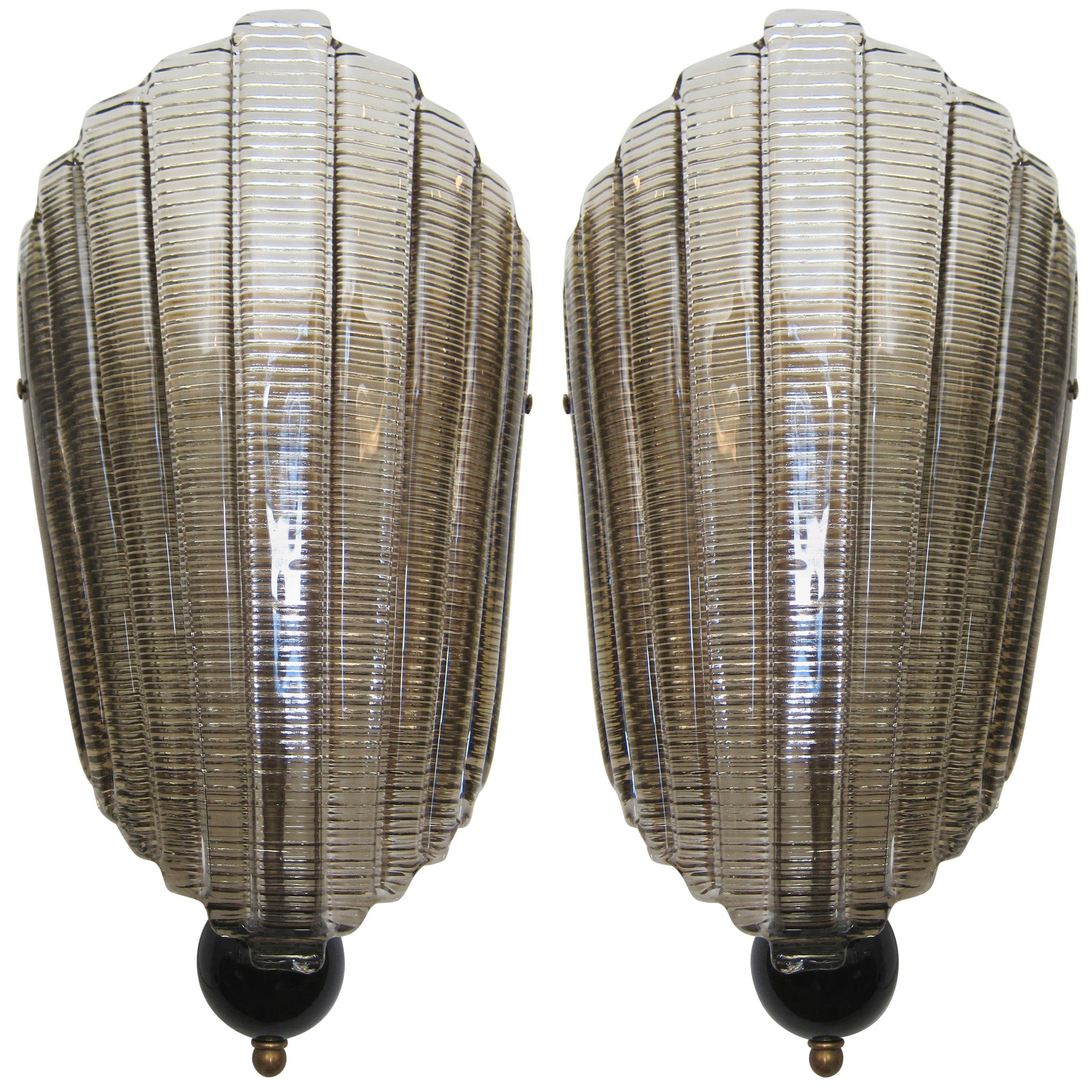 Pair of Art Deco Style Murano Glass Wall Sconces, in stock For Sale