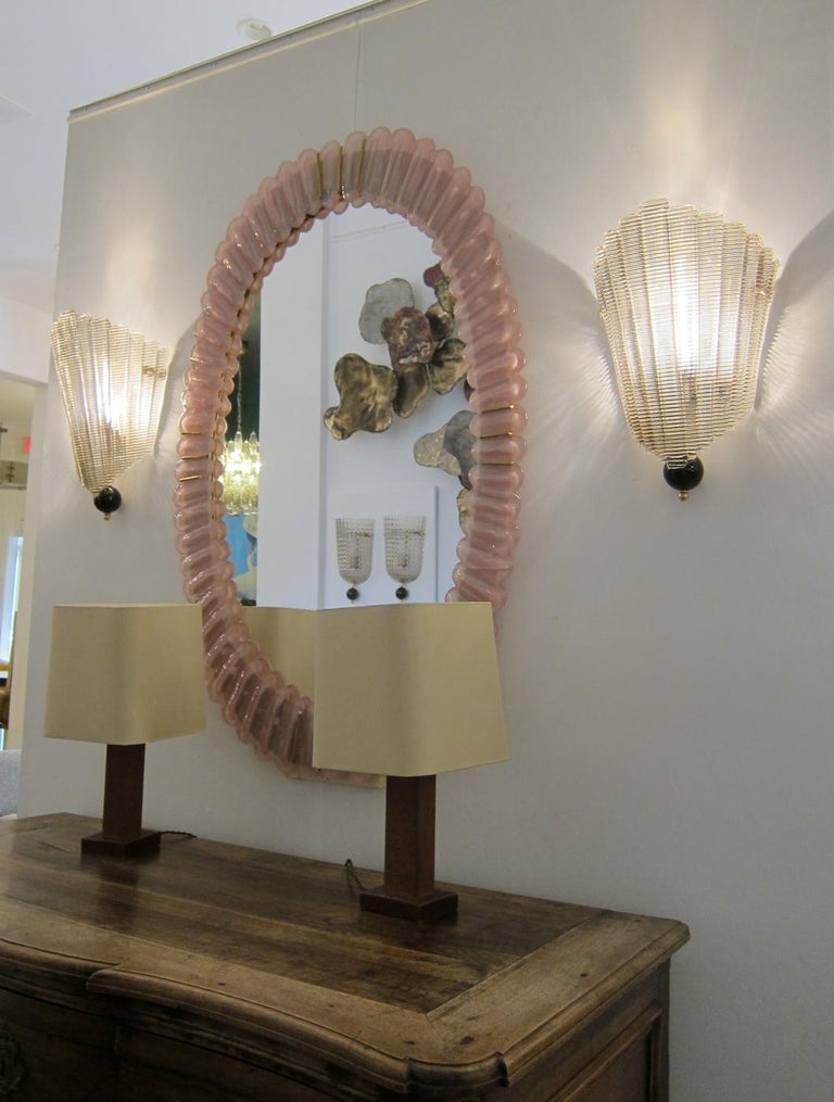 Italian Pair of Murano Glass Wall Sconces, Art Deco Style, in Stock For Sale