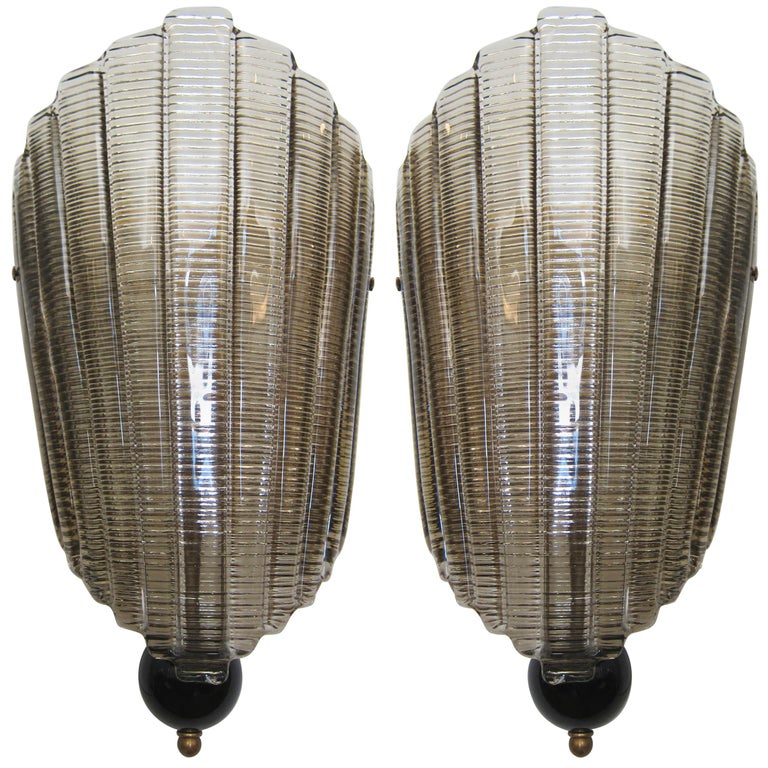 Pair of Murano Glass Wall Sconces, Art Deco Style, in Stock For Sale