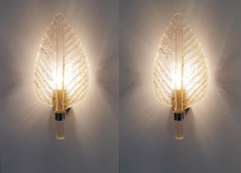 Pair of Murano Glass Wall Sconces by Barovier & Toso, Italy, 1970s For Sale 4