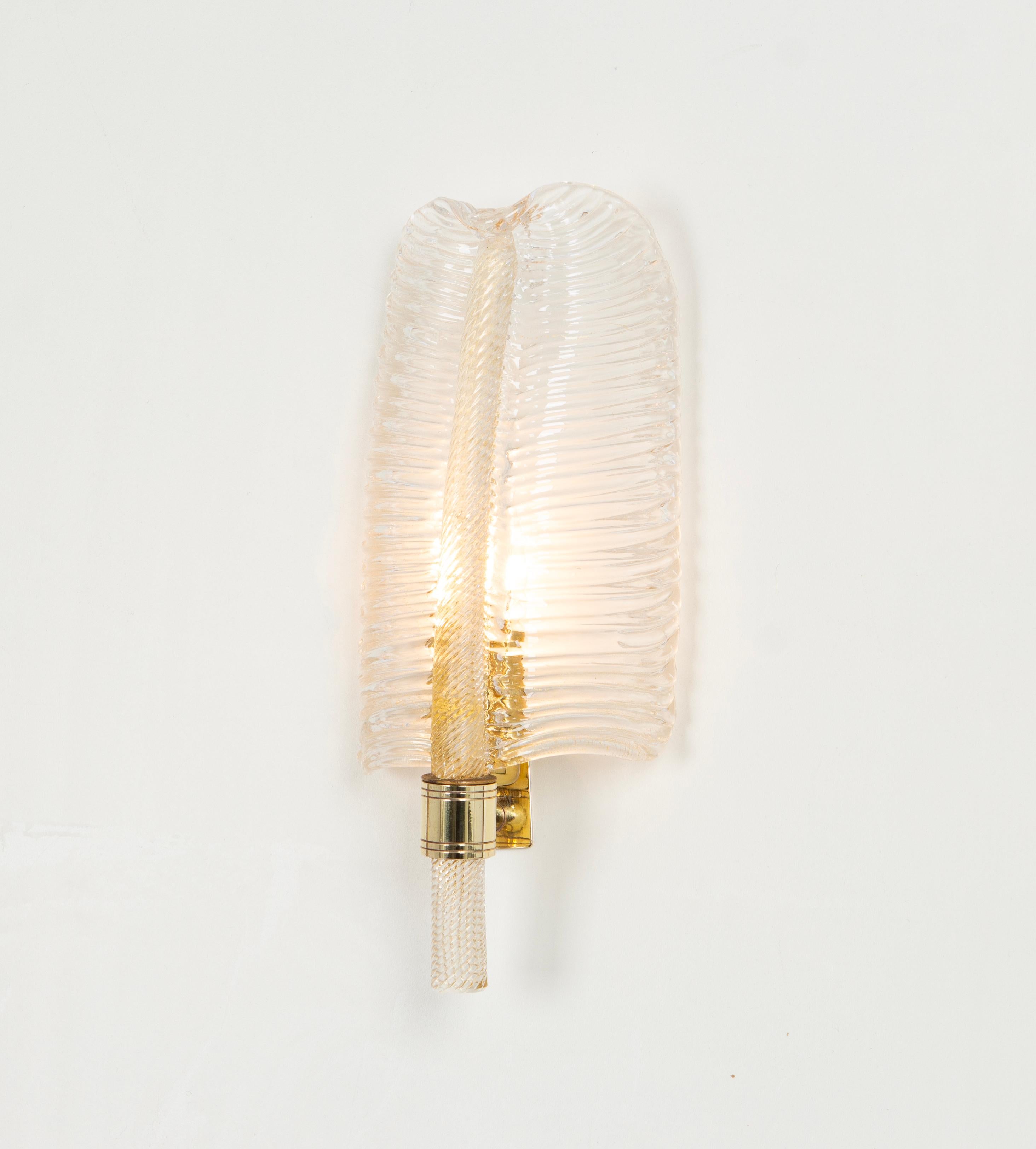 Pair of Murano Glass Wall Sconces by Barovier & Toso, Italy, 1970s For Sale 3