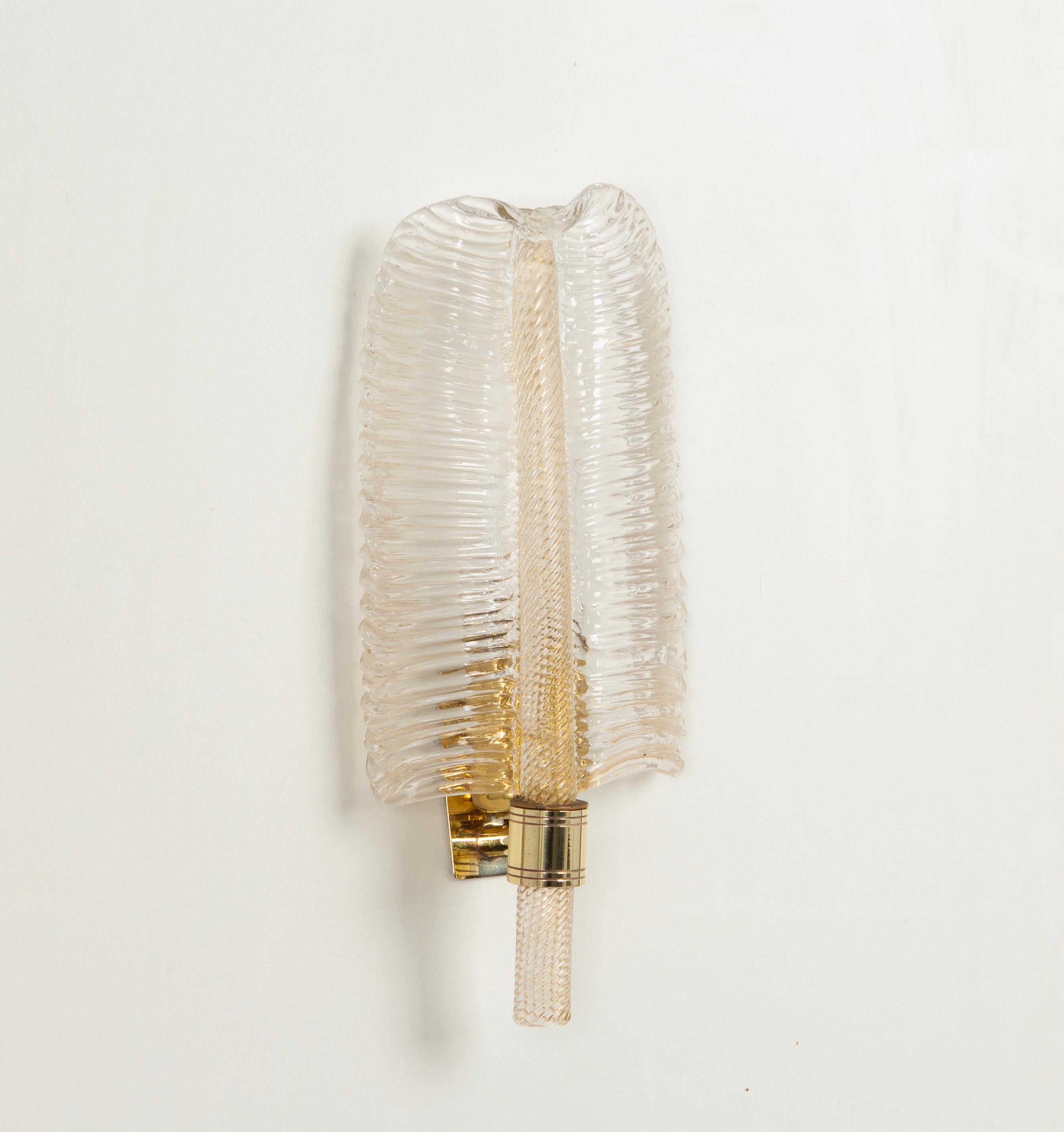 German Pair of Murano Glass Wall Sconces by Barovier & Toso, Italy, 1970s For Sale