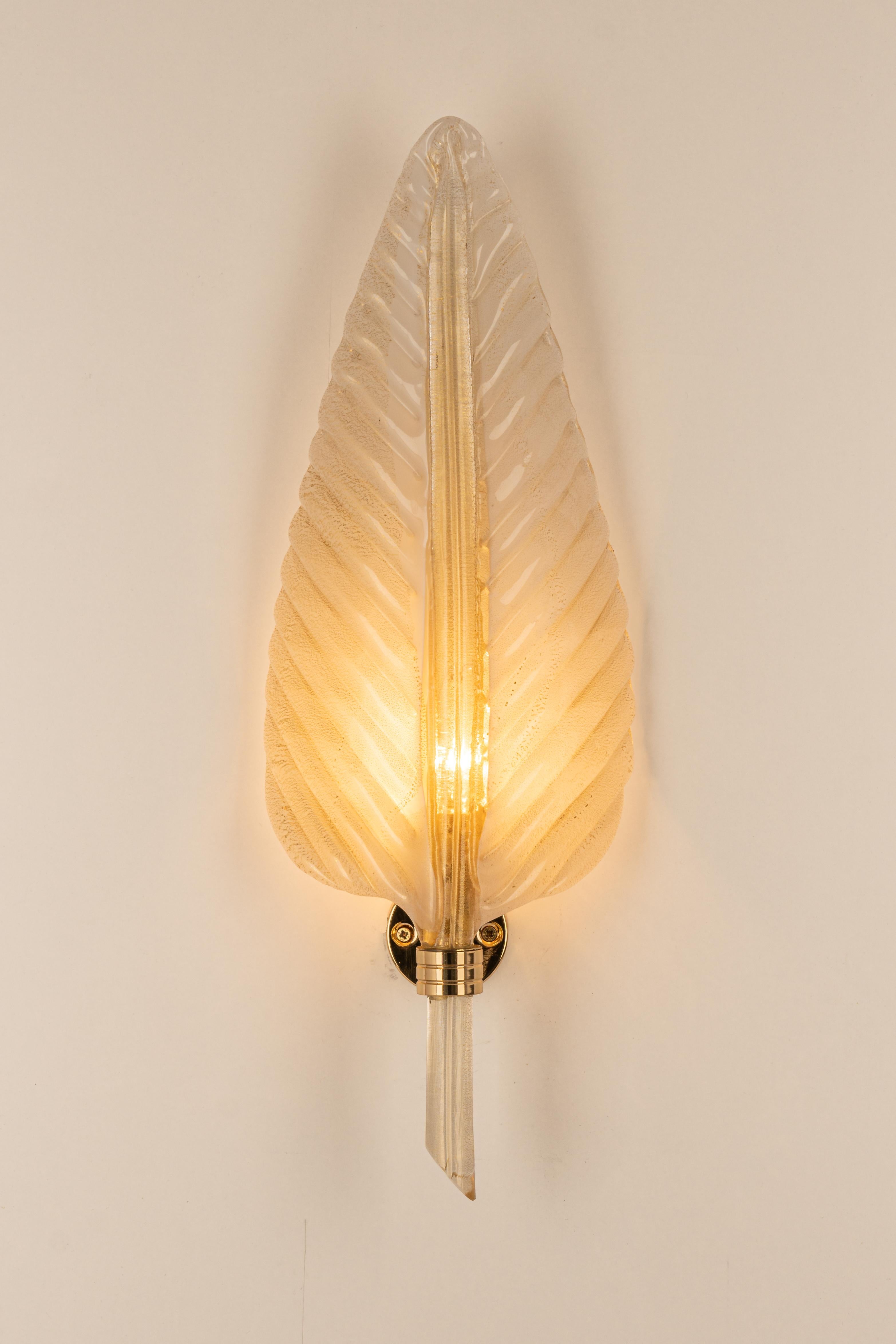 Brass Pair of Murano Glass Wall Sconces by Barovier & Toso, Italy, 1970s