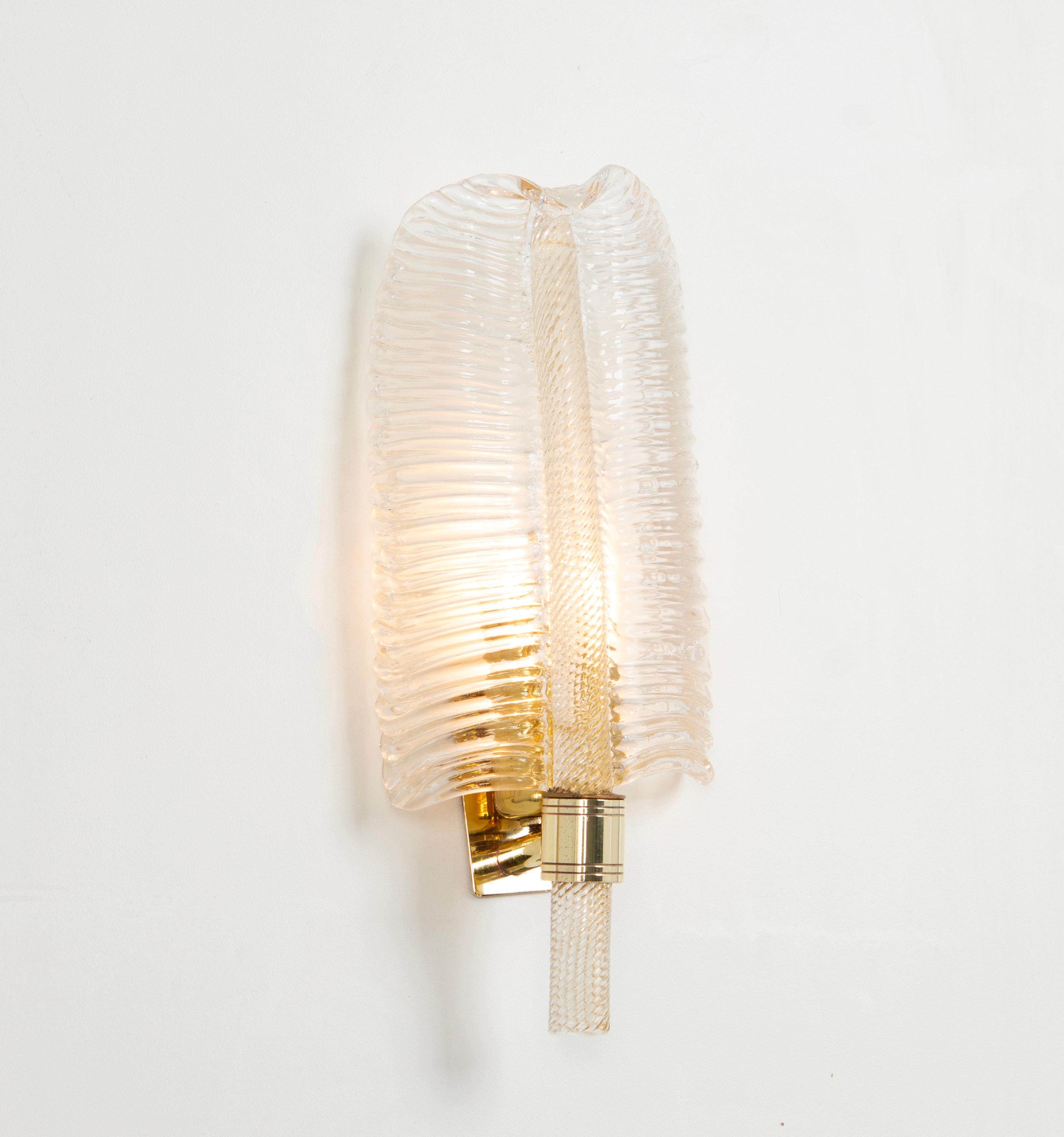 Pair of Murano Glass Wall Sconces by Barovier & Toso, Italy, 1970s For Sale 1