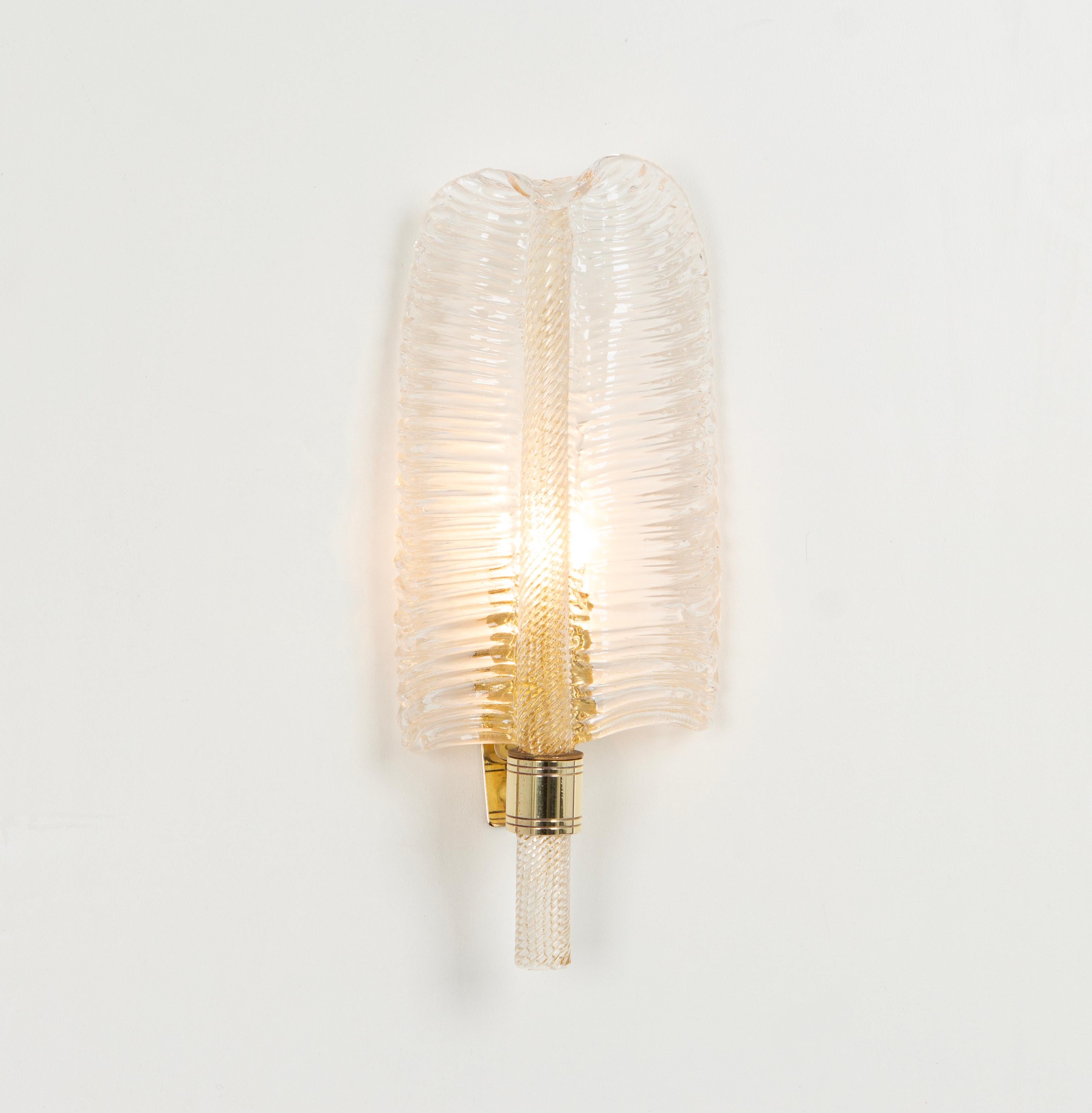 Pair of Murano Glass Wall Sconces by Barovier & Toso, Italy, 1970s For Sale 2