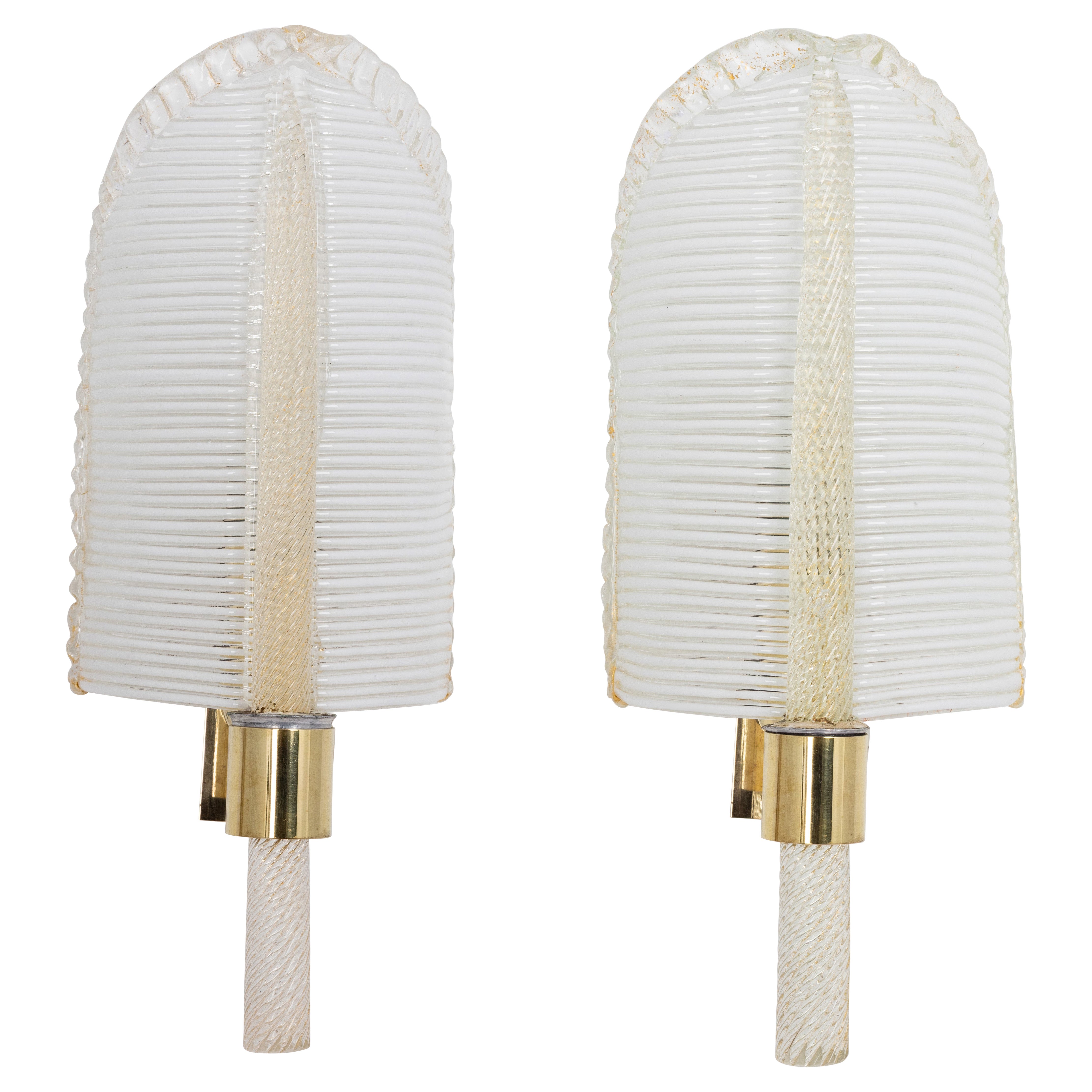 Pair of Murano Glass Wall Sconces by Barovier 
Toso, Italy, 1970s For Sale