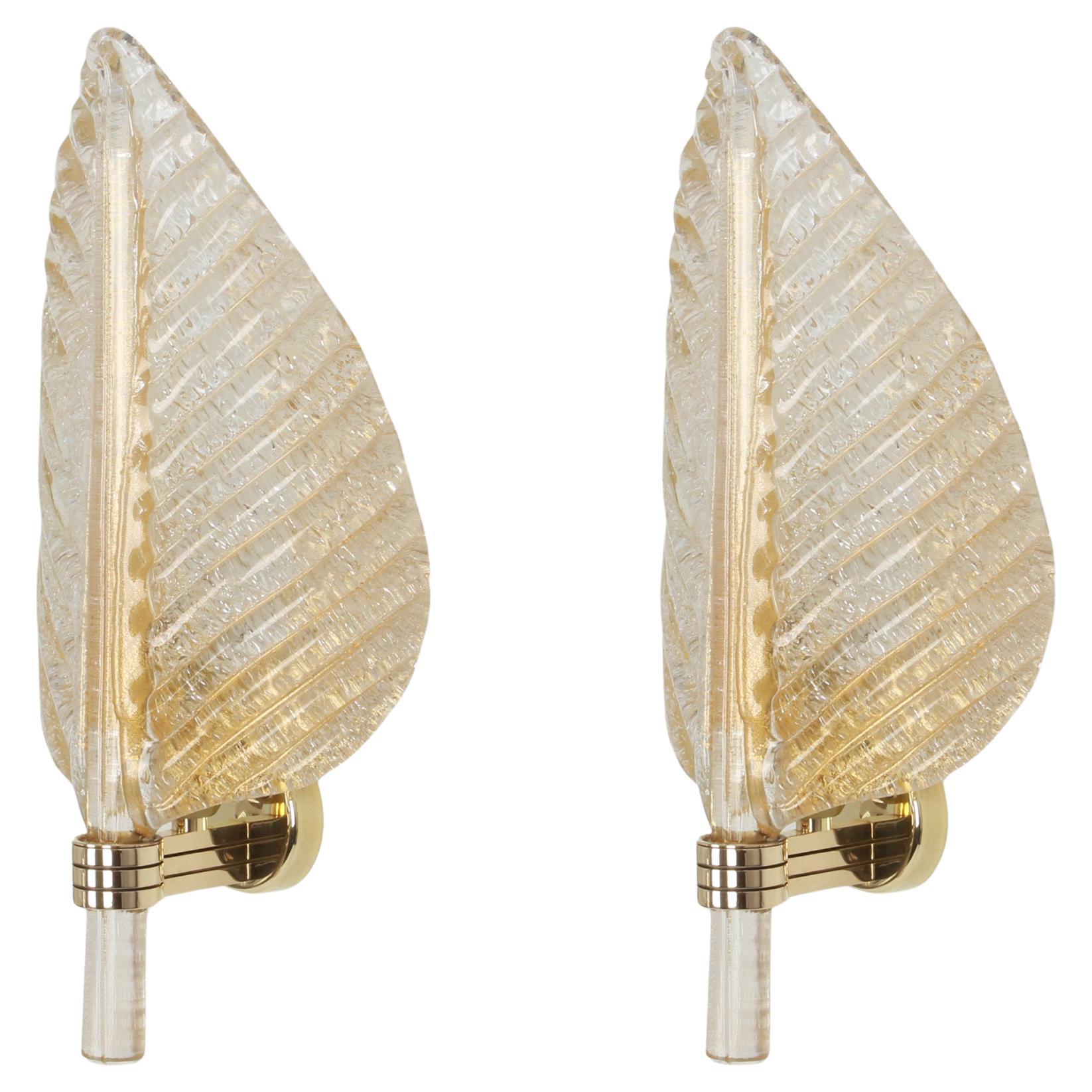 Pair of Murano Glass Wall Sconces by Barovier & Toso, Italy, 1970s For Sale