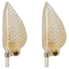 Vintage Pair of Murano Glass Wall Sconces by Barovier & Toso, Italy, 1970s