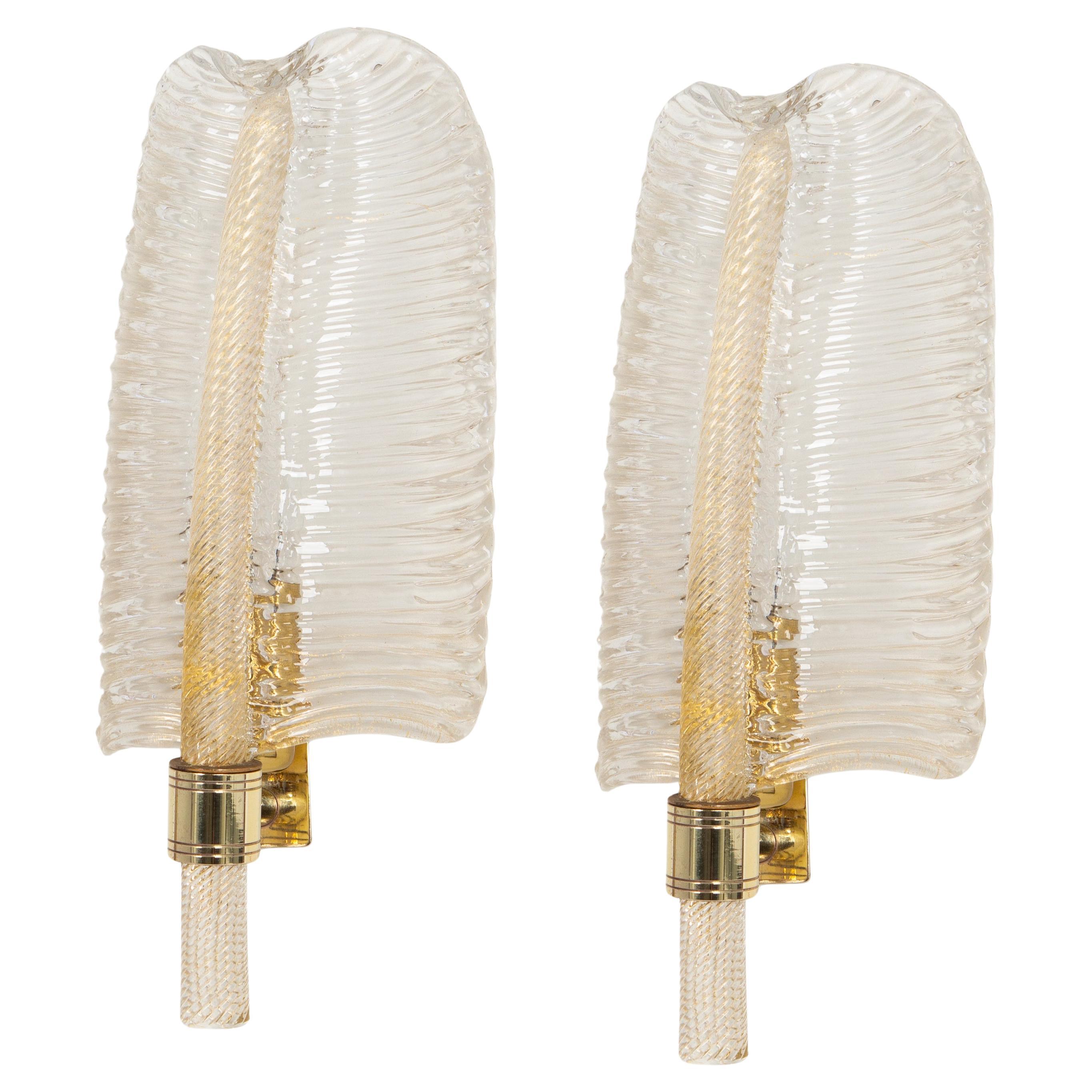 Pair of Murano Glass Wall Sconces by Barovier & Toso, Italy, 1970s