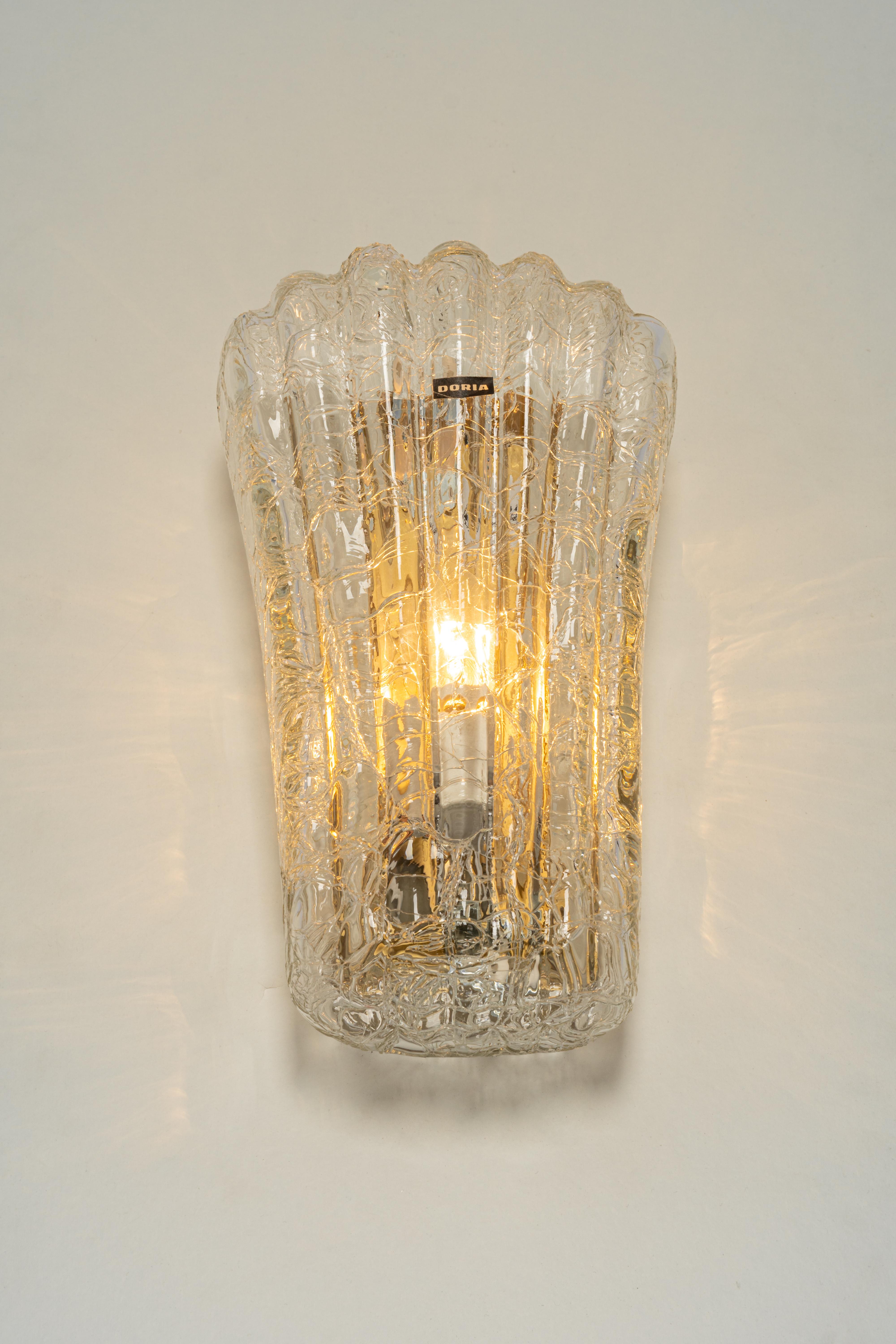 Metal Pair of Murano Glass Wall Sconces by Doria, Germany, 1960s For Sale