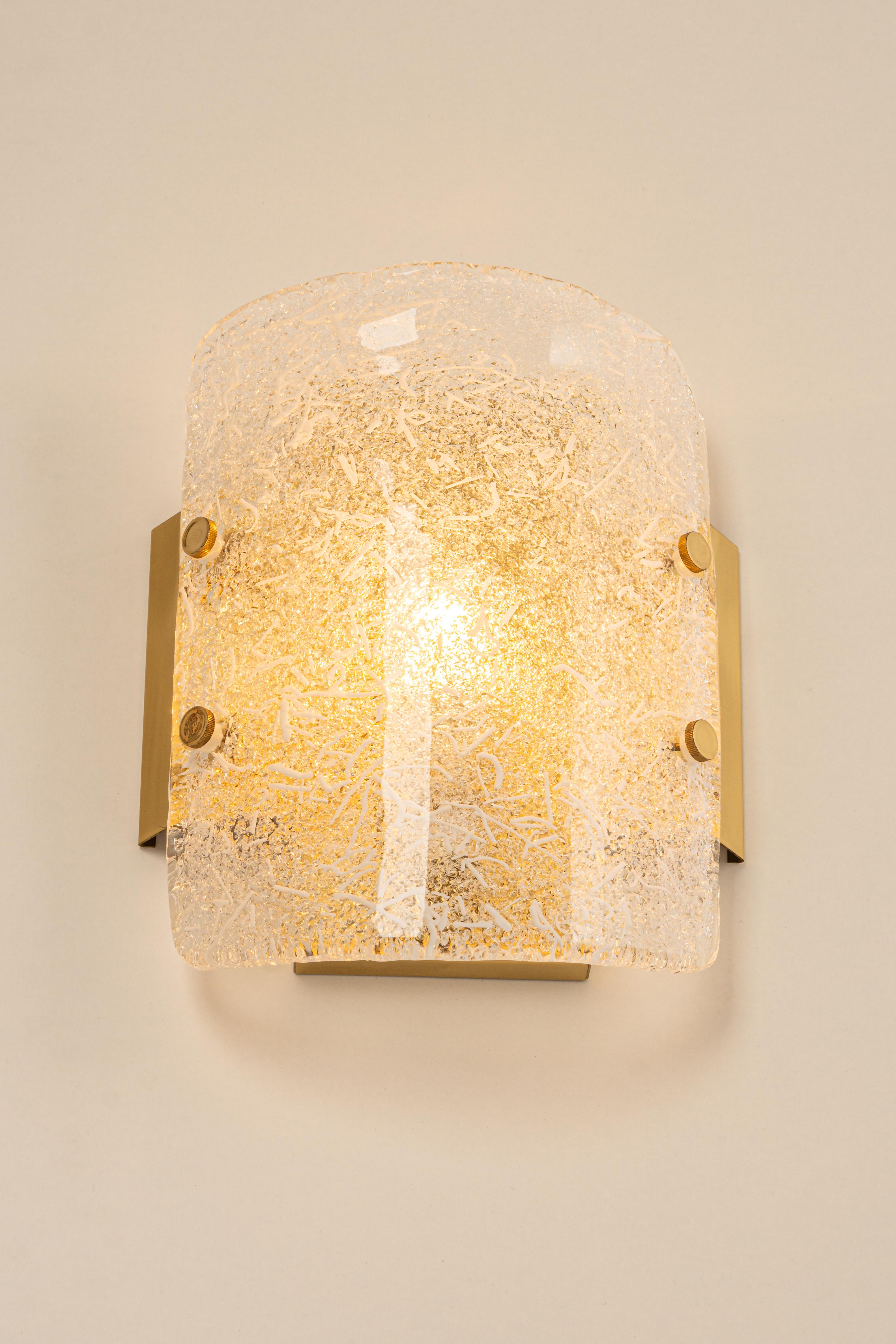 Brass Pair of Murano Glass Wall Sconces by Hillebrand, Germany, 1970s For Sale