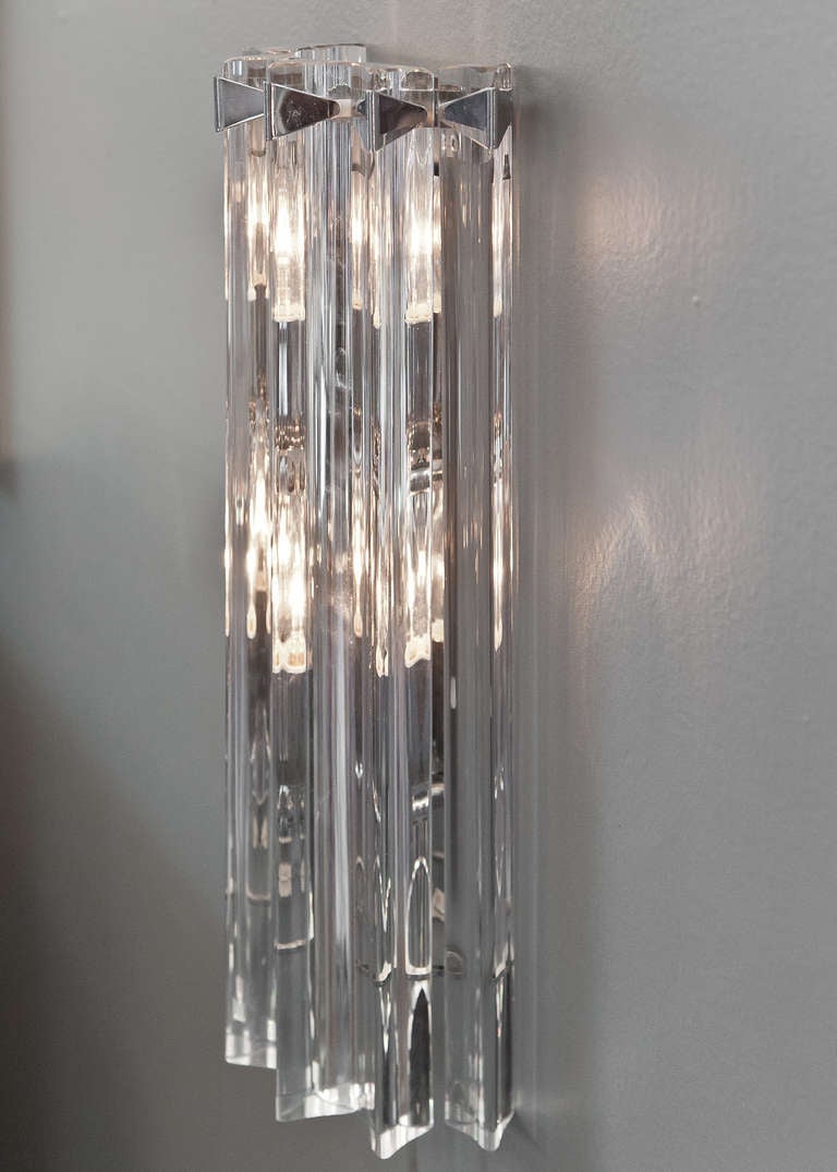 Italian Pair of Murano Glass Wall Sconces by Venini For Sale