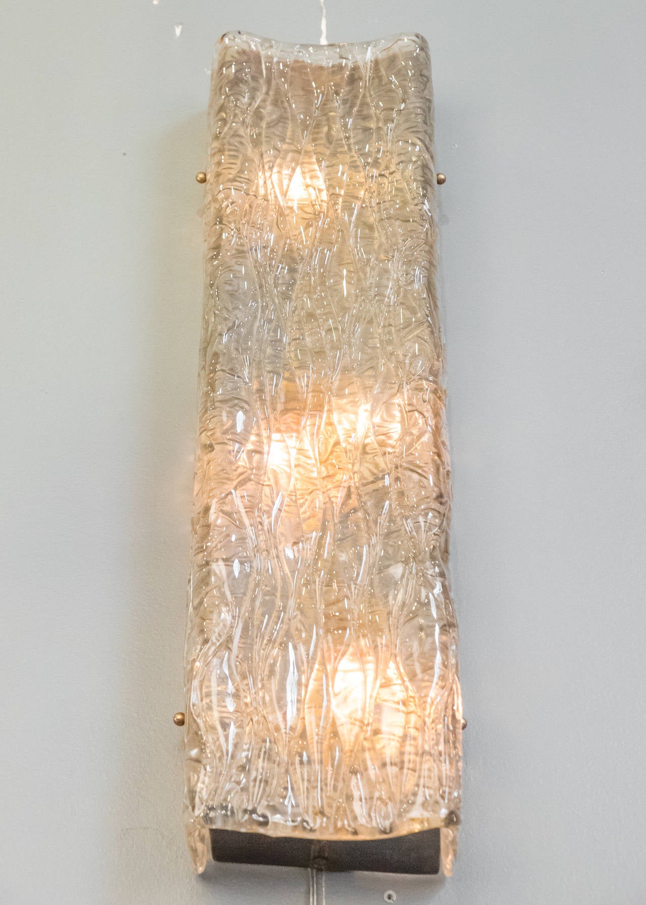 Brass Pair of Murano Glass Wall Sconces For Sale