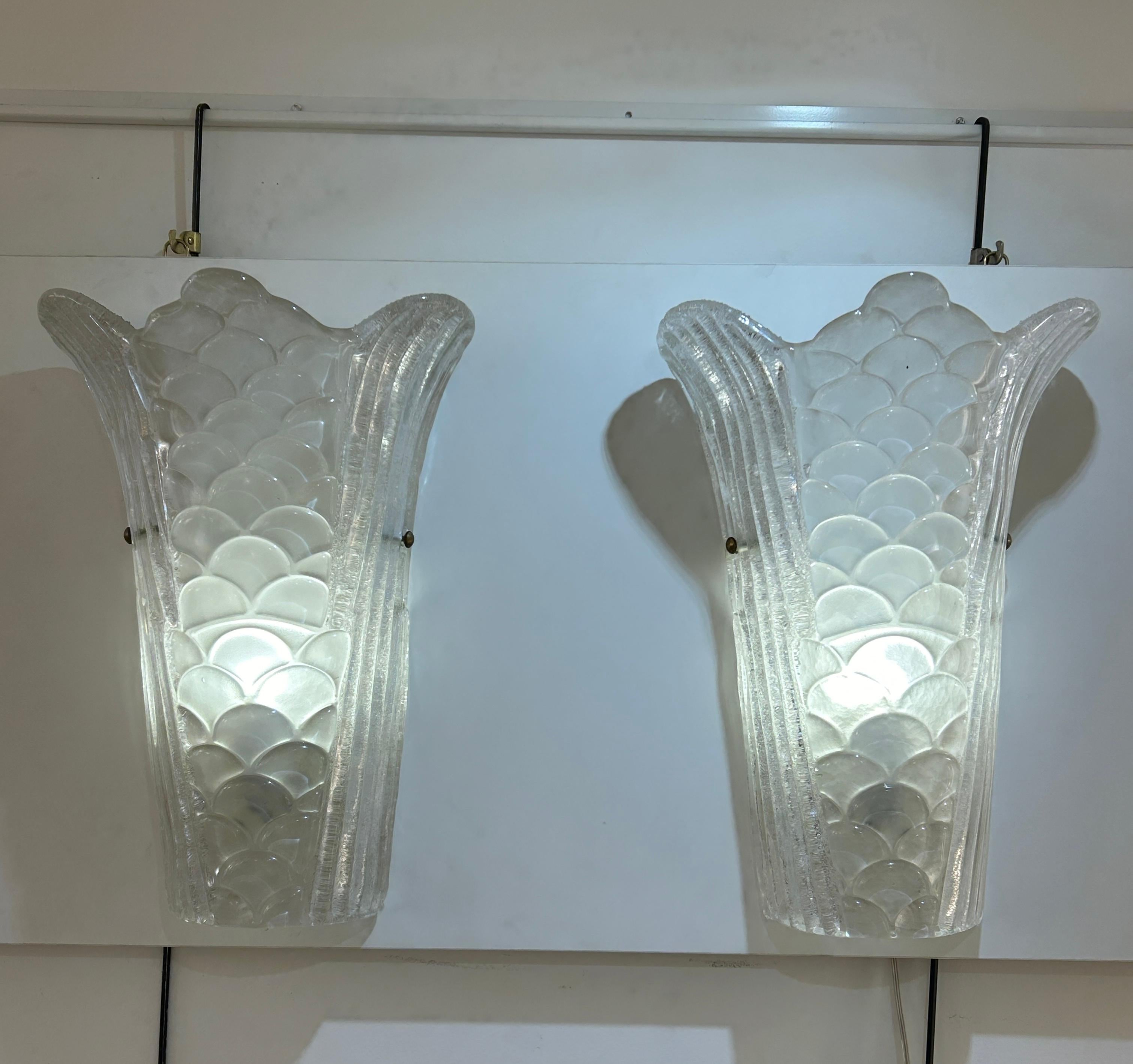 XX secolo Coppia di lampade da parete in vetro di Murano in vendita