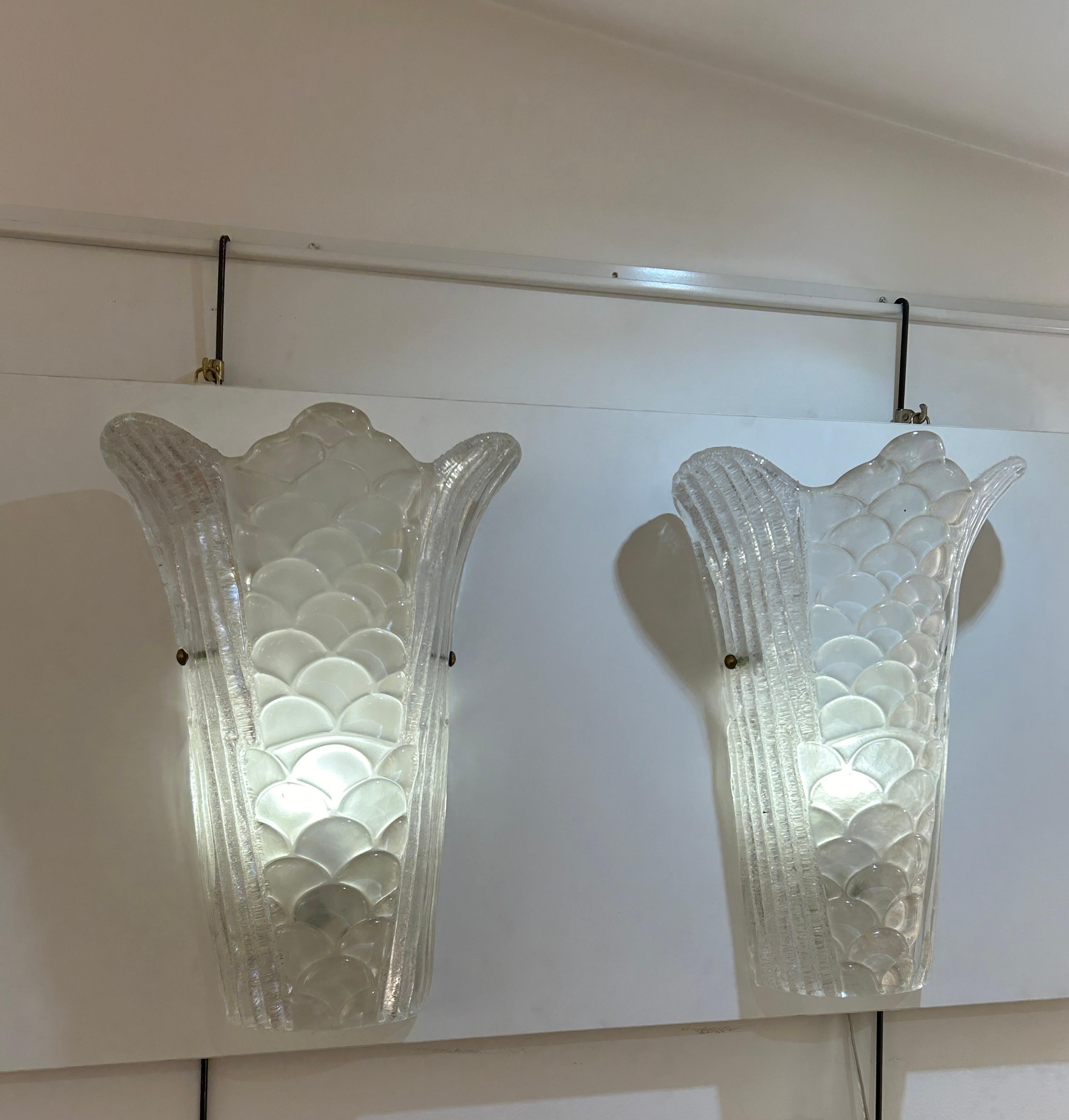 Vetro di Murano Coppia di lampade da parete in vetro di Murano in vendita