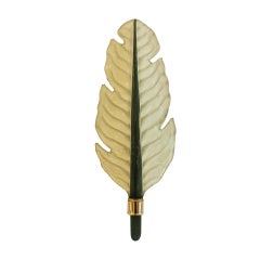 Mid Modern Style Pair of Green Leaf Murano Glass and Brass Italian Wall Sconces