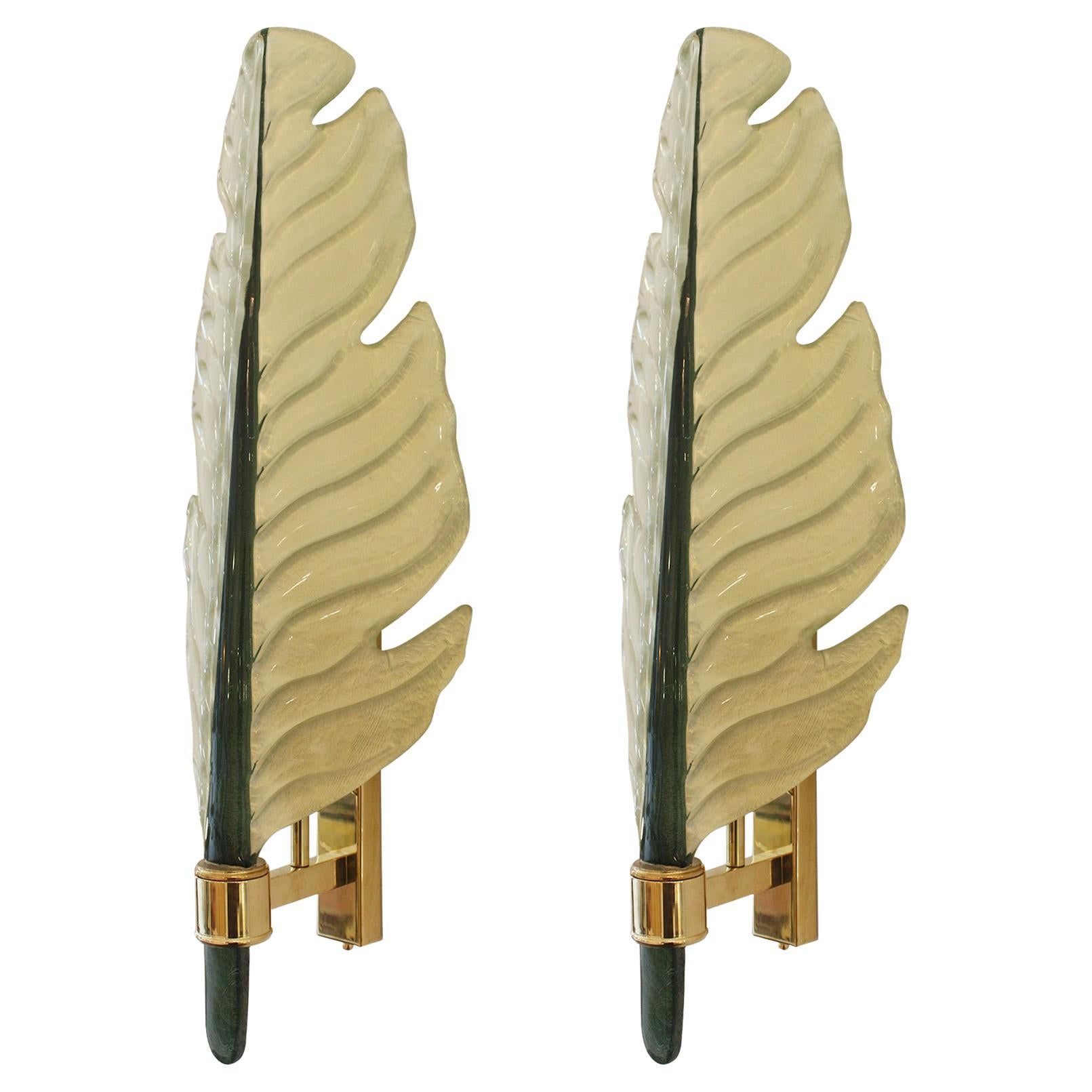 Paire d'appliques murales en verre de Murano en forme de feuille, Italie