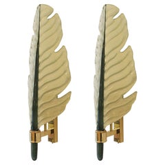 Pair of Murano Glass Wall Sconces in the Shape of a Leaf, Italy