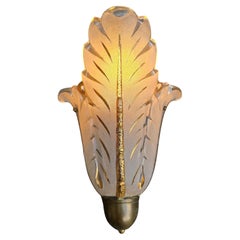 Pair of Murano Glass Wall Sconces, Leaf Design with Gold Details, Italy, 1950s