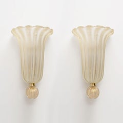 Pair of Murano Glass Wall Sconces with Gold Dust Inclusions
