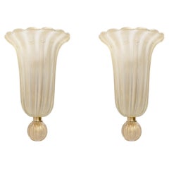 Pair of Murano Glass Wall Sconces with Gold Dust Inclusions
