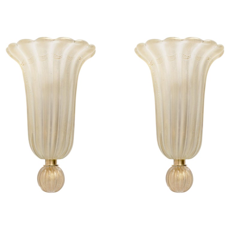 Pair of Murano Glass Wall Sconces with Gold Dust Inclusions
