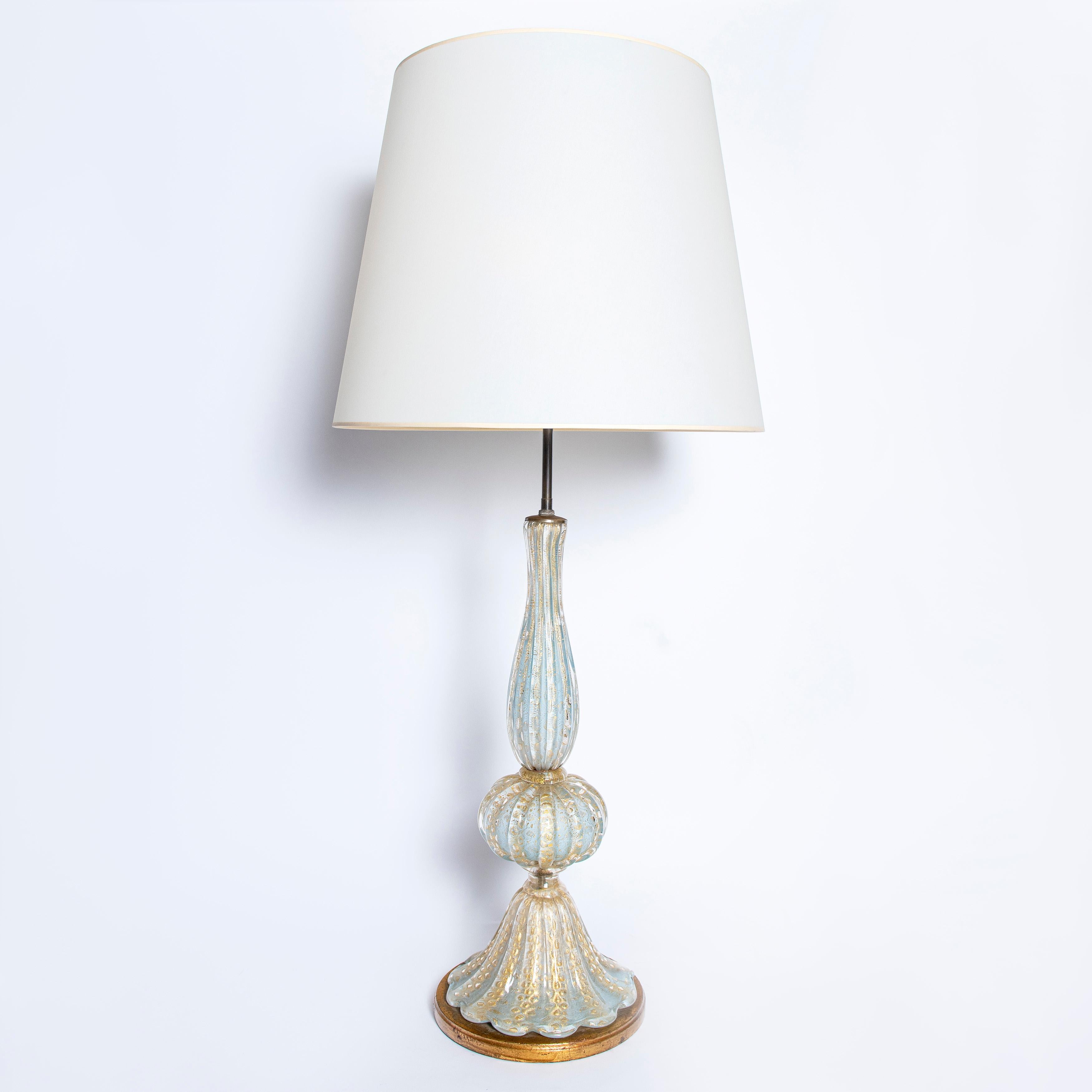 Mid-Century Modern Pair of Murano Glass with Gold Inclusions Table Lamps by Barovier & Toso, Italy