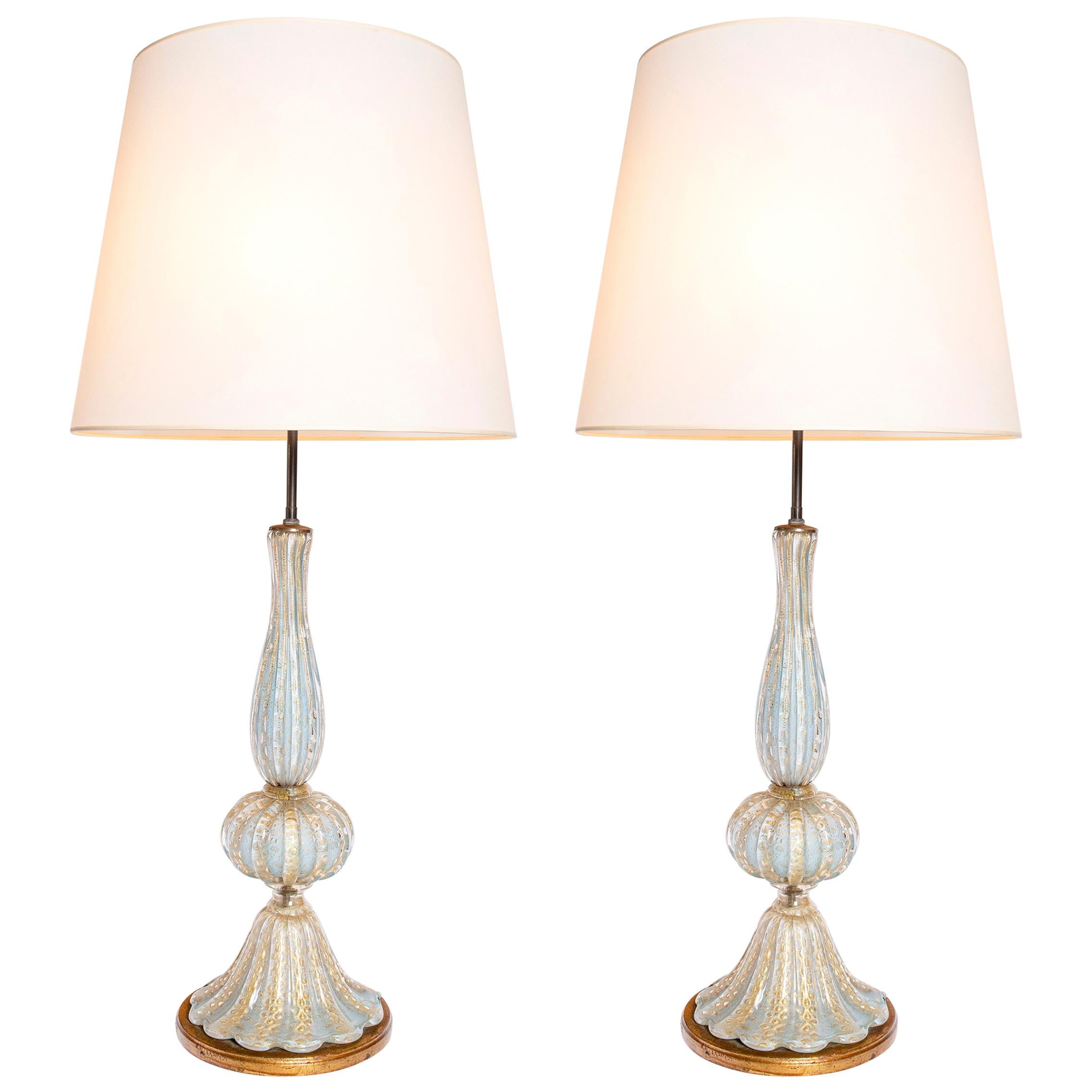 Pair of Murano Glass with Gold Inclusions Table Lamps by Barovier & Toso, Italy