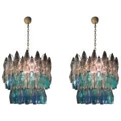 Pair of Murano Glasse Poliedri Chandeliers Carlo Scarpa Style