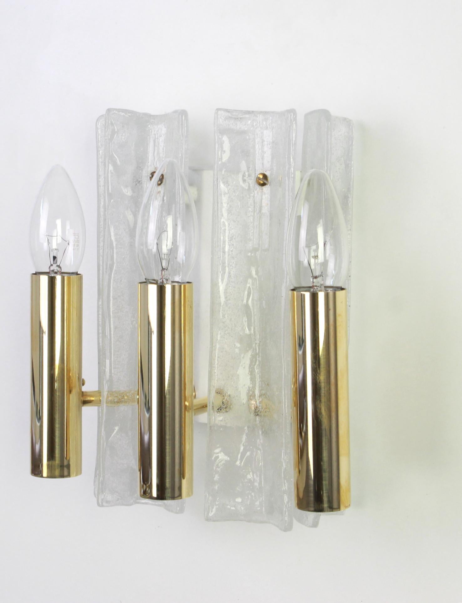 Brass Pair of Murano Glass Sconces by Kalmar, Mod Lipizza, Austria, 1960s For Sale