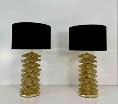Pair of Murano Gold and Brass Table Lamps
