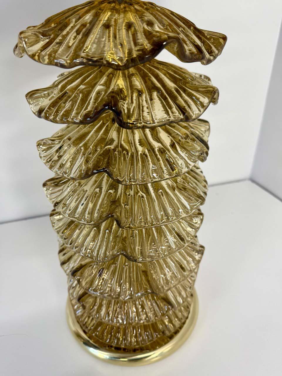 XXIe siècle et contemporain Paire de lampes de bureau de Murano en or et laiton en vente