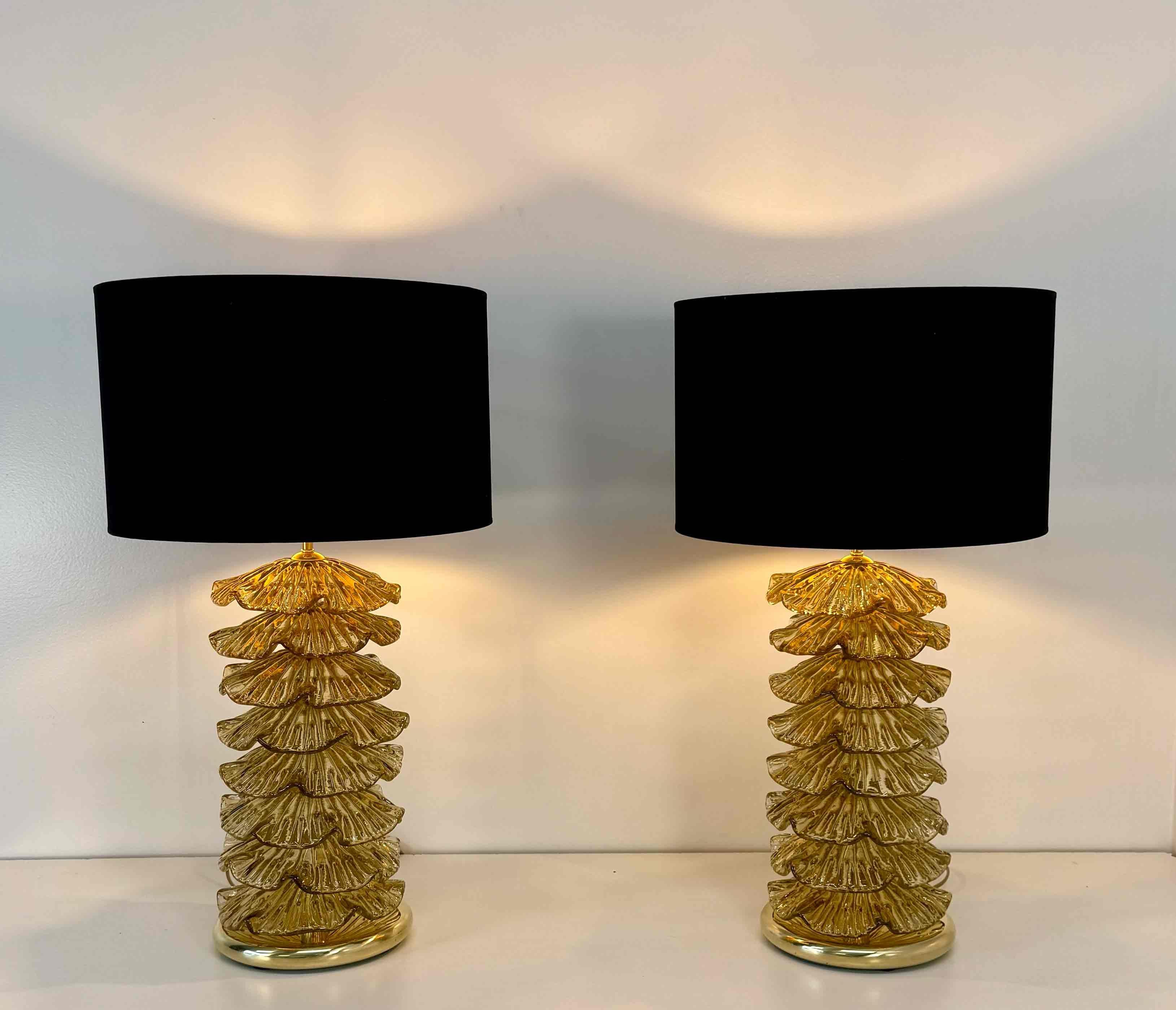 Verre de Murano Paire de lampes de bureau de Murano en or et laiton en vente