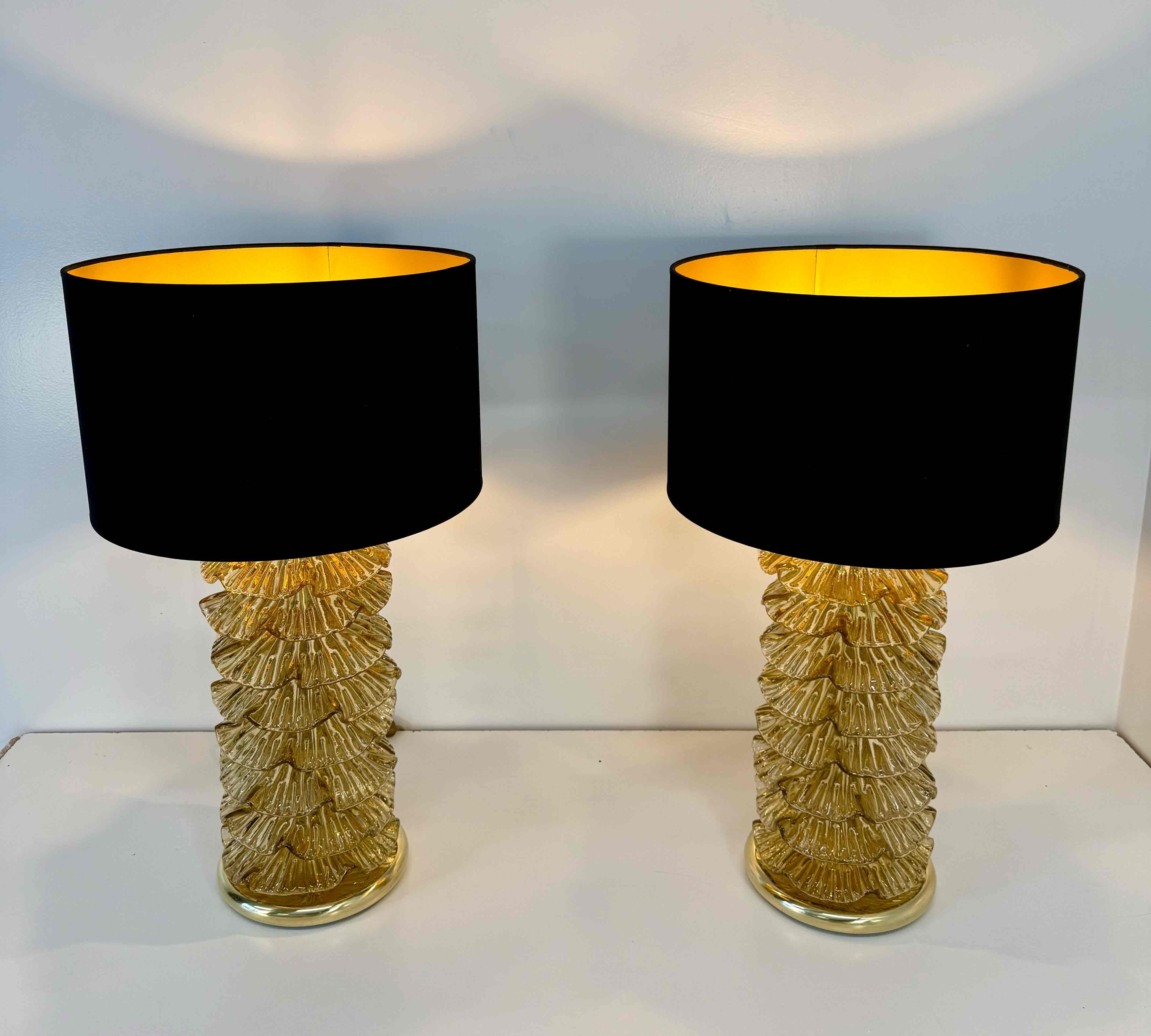 Paire de lampes de bureau de Murano en or et laiton en vente 1