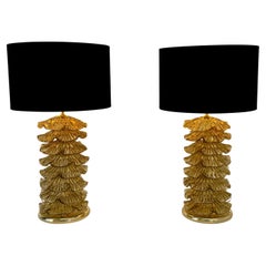 Paire de lampes de bureau de Murano en or et laiton