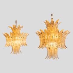 Pair of Murano Gold and Clear Glass Palmette Ceiling Lights, Italy
