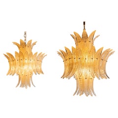 Pair of Murano Gold and Clear Glass Palmette Ceiling Lights, Italy