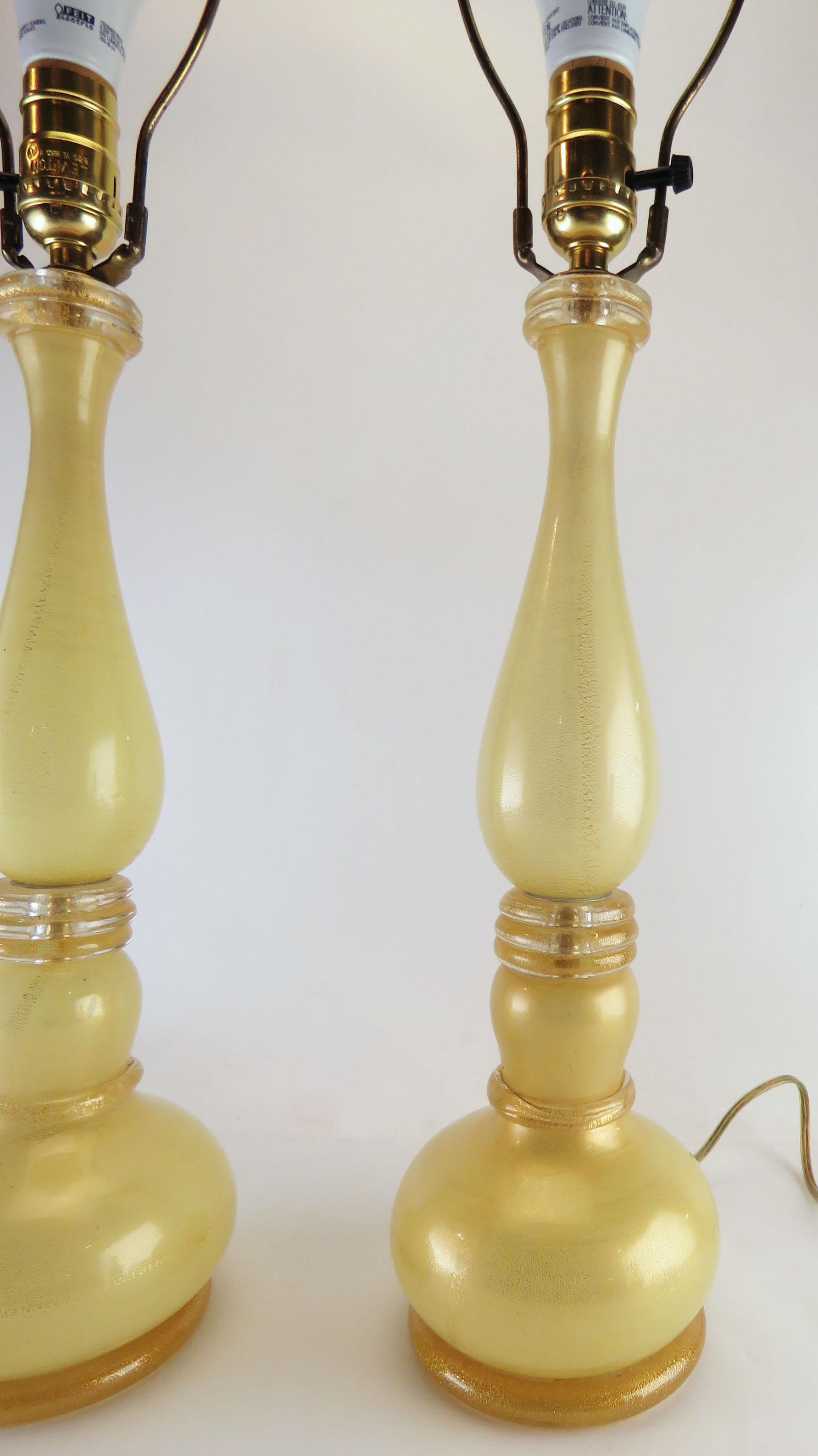 Blown Glass Pair of Murano Gold Dust Table Lamps, circa 1950s