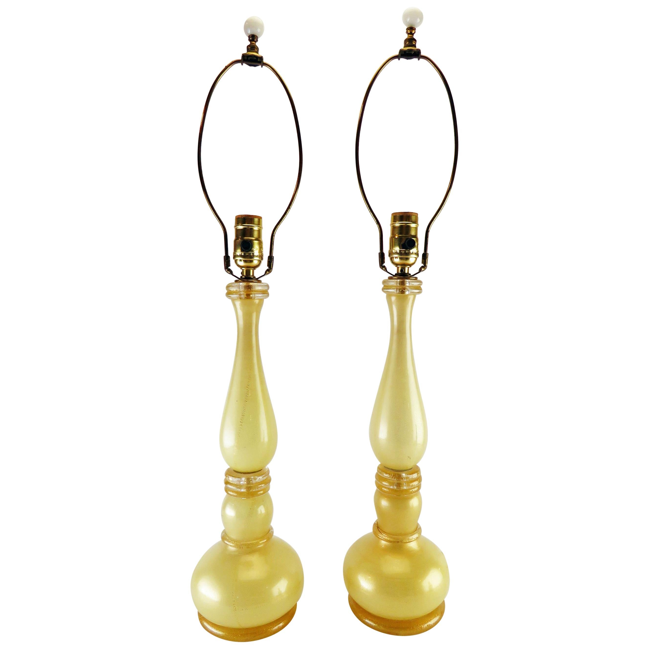 Pair of Murano Gold Dust Table Lamps, circa 1950s