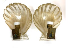Pair Of Murano Gold Flecked Shell Form Wall Sconces