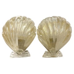 Pair Of Murano Gold Flecked Shell Form Wall Sconces