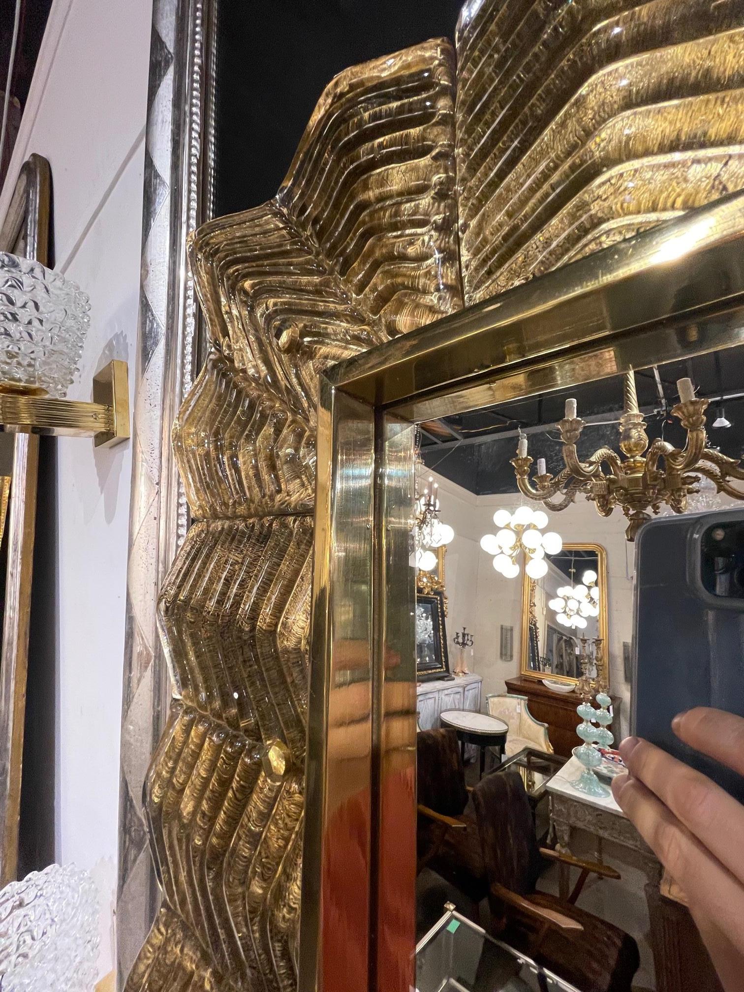 Brass Pair of Murano Gold Glass Leaf Mirrors For Sale