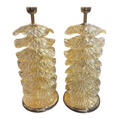 Pair of Murano Gold Glass Ruffle Lamps