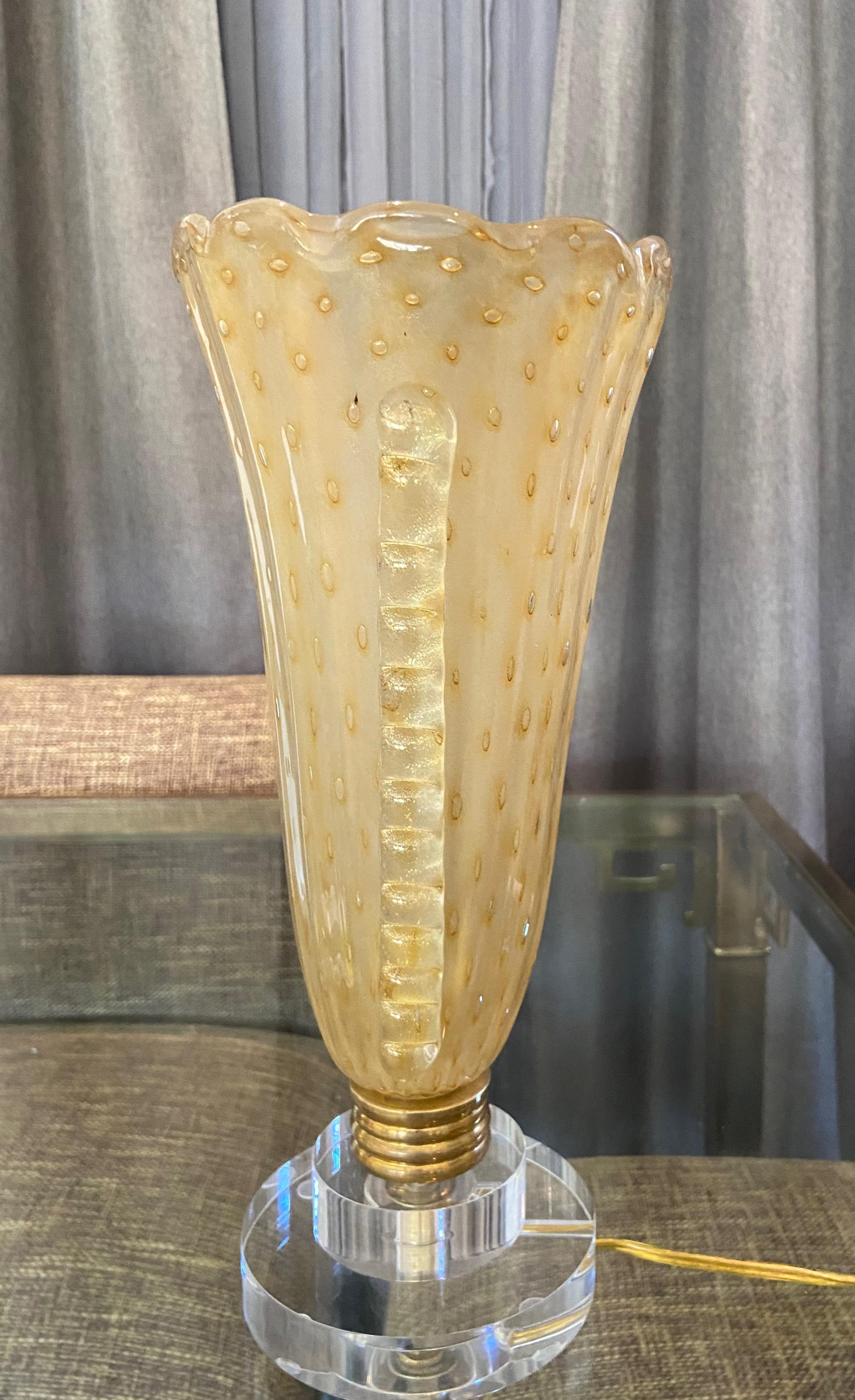 Pair of Murano Gold Glass Torchere Table Lamps For Sale 5