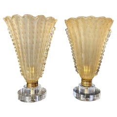 Paire de lampes de bureau torchères en verre d'or de Murano