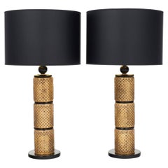 Pair of Murano Gold Leaf and Black Glass Table Lamps
