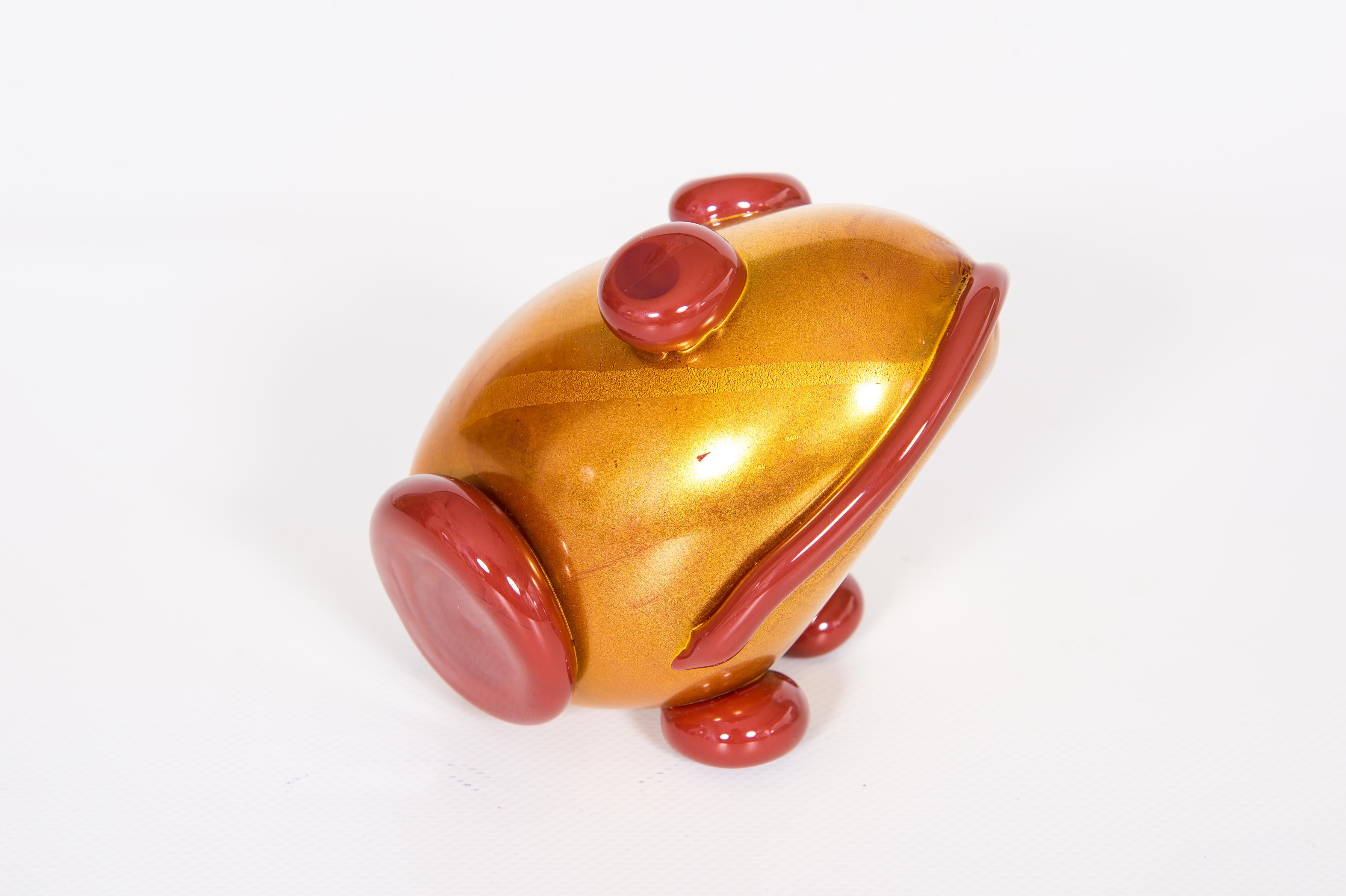 Coppia di rane in vetro di Murano a foglia d'oro e rubino di Giovanni Dalla Fina anni '90 in vendita 6
