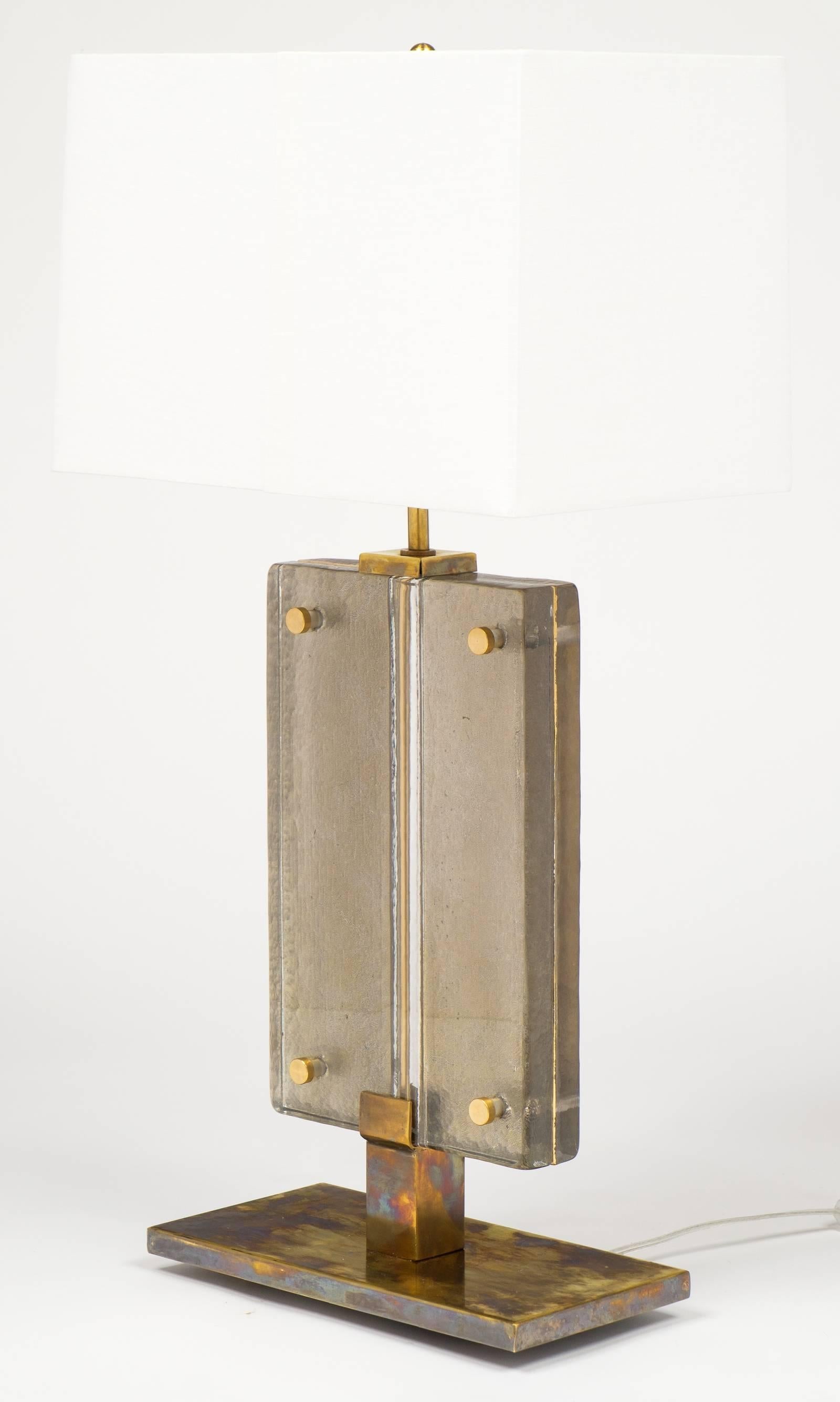 Paar Muranoglas-Tischlampen mit goldfarbenem Blattwerk im Angebot 3