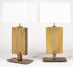 Pair of Murano Gold-Leafed Glass Slab Table Lamps