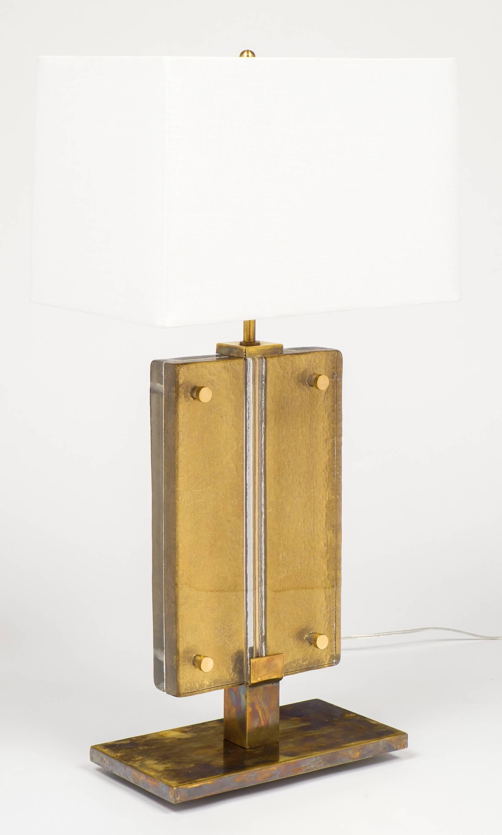Paar Muranoglas-Tischlampen mit goldfarbenem Blattwerk im Zustand „Hervorragend“ im Angebot in Austin, TX